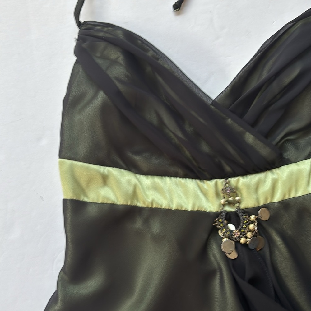Vintage y2k Halter Dress Black Green Betsey Johnson Whimsy Goth Fairy Mini Bias - Picture 7 of 17